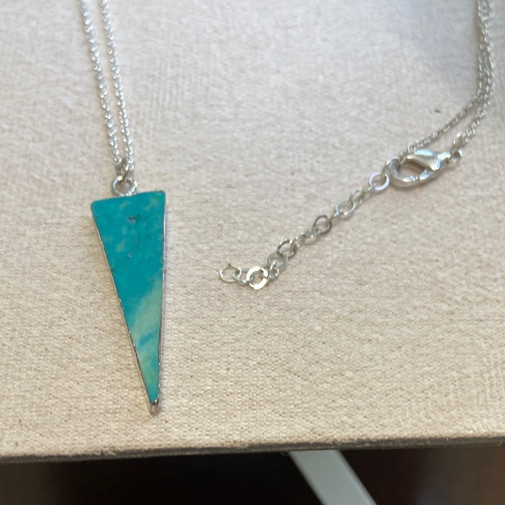 Chic Silver Plated Triangle Jewelry Set with Natural Turquoise. New! - Picture 5 of 10